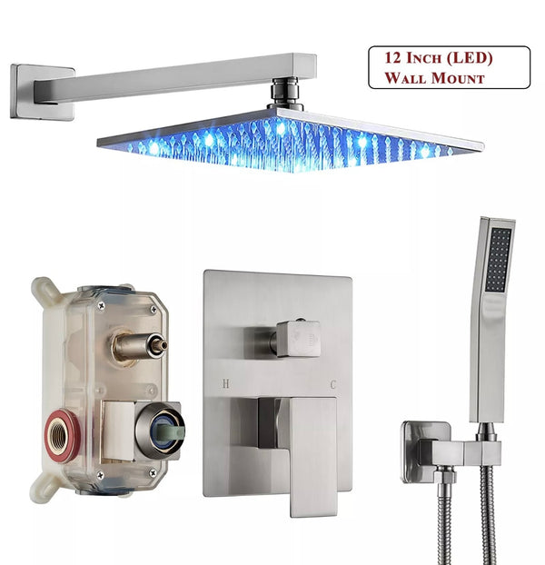 #1049 12-INCH LED BRUSHED NICKEL 2-FUNCTION SHOWER SYSTEM