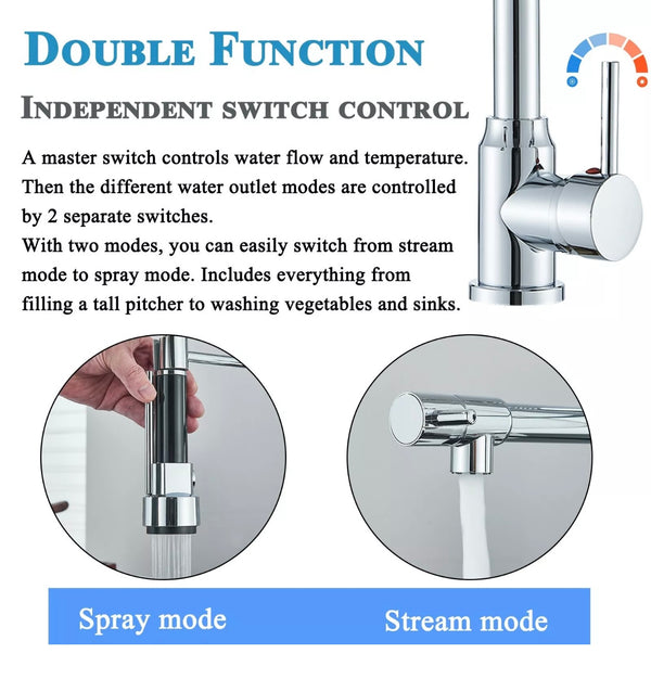 #1598 CHROME SPRING 2 FUNCTION KITCHEN FAUCET