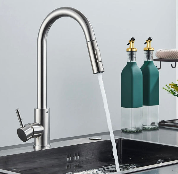 #1575 BRUSHED NICKEL PULL-OUT KITCHEN FAUCET WITH DUAL SPRAY HEAD
