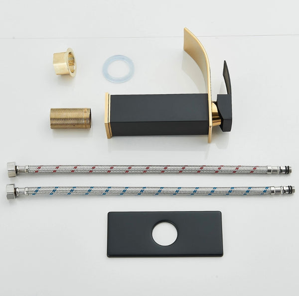 #1477 TWO TONE, BLACK & GOLD WATERFALL SPOUT VANITY FAUCET