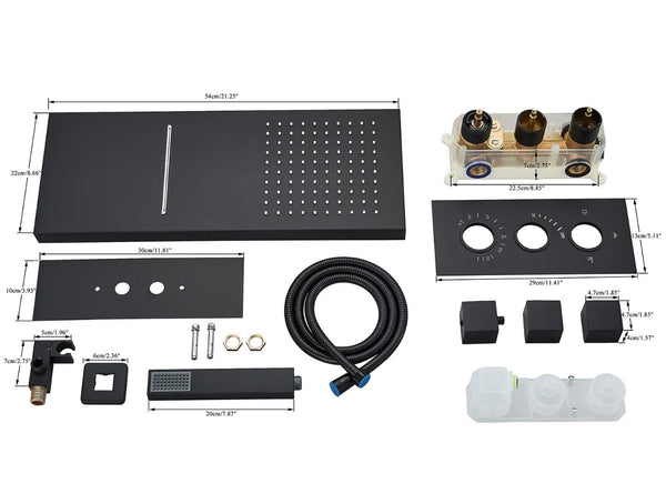 #1016 Shower Faucet Set w/Thermostatic Valve System Rain Waterfall Shower Head Combo