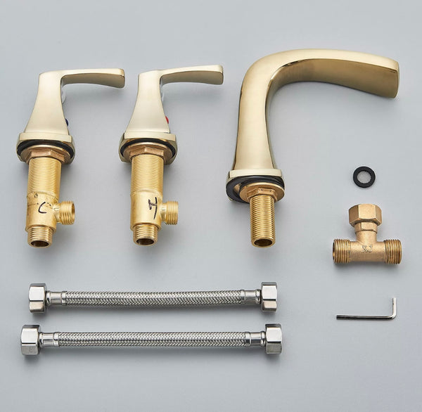 #1469 BRUSHED GOLD 8 INCH WIDESPREAD WATERFALL VANITY FAUCET