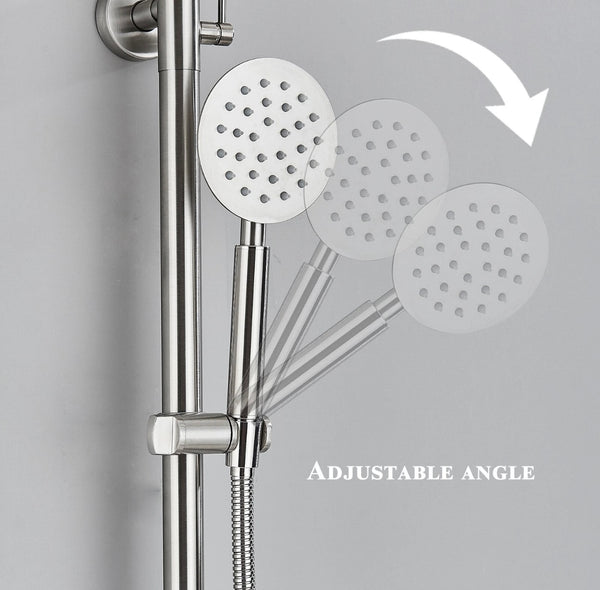 #1163 BRUSHED NICKEL 8-INCH 3 IN 1 RAIN OUTDOOR/INDOOR SHOWER FAUCET EXPOSED SHOWER FIXTURE SYSTEM SET