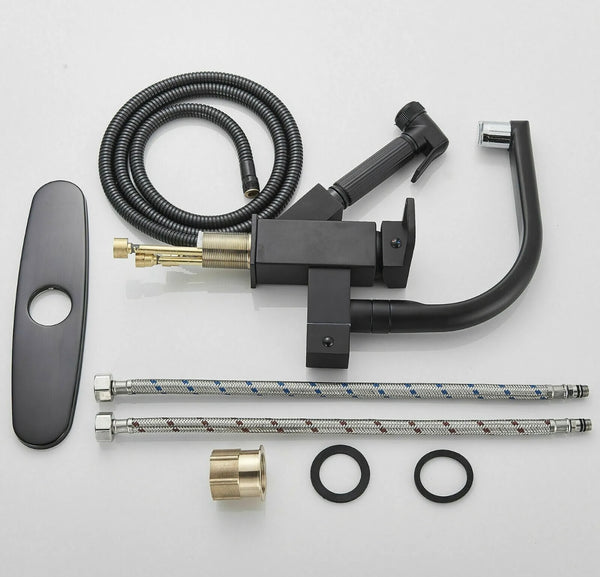 #1558 MATTE BLACK LED PULL-OUT KITCHEN FAUCET WITH SPRAYER