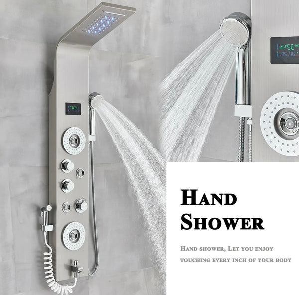#1271 Stainless Steel 6-Function Rainfall & Waterfall LED Shower Panel Tower Massage Spray System