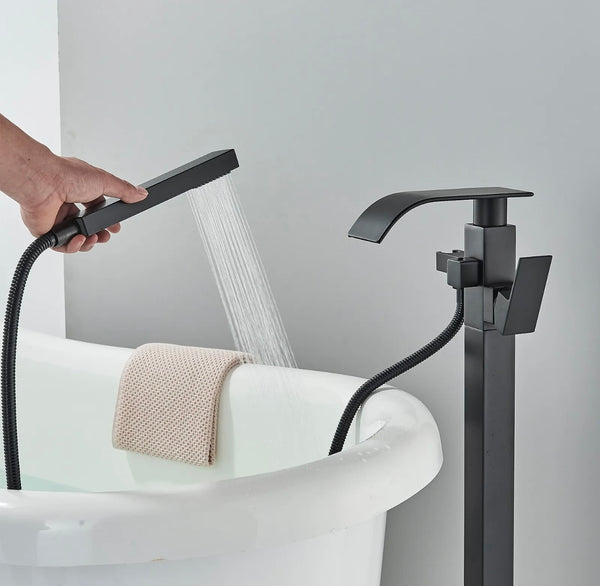 #1602 MATTE BLACK 2 FUNCTION WATERFALL SPOUT TUB FILLER FAUCET