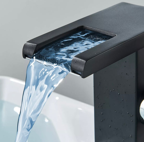 #1447 MATTE BLACK LED WATERFALL VANITY FAUCET