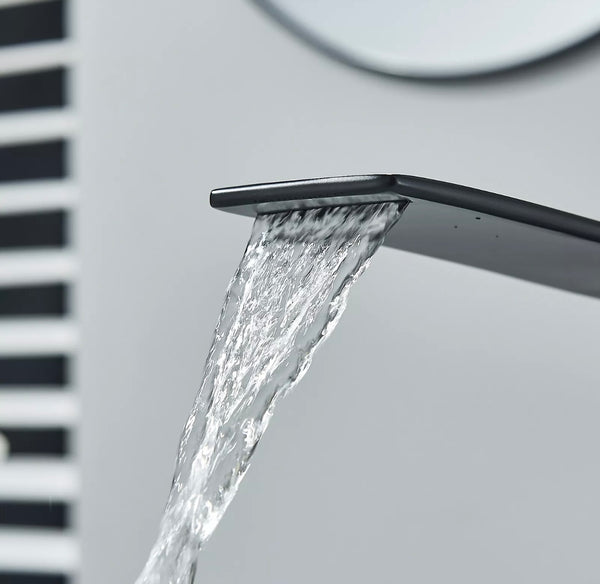 #1475 MATTE BLACK CURVE WATERFALL VANITY FAUCET