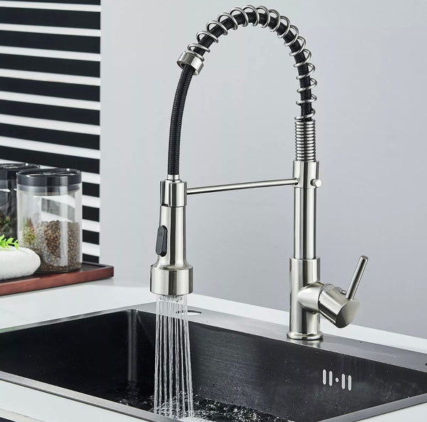 #1550 BRUSHED NICKEL LED PULL-DOWN KITCHEN FAUCET WITH DUAL SPRAY HEAD