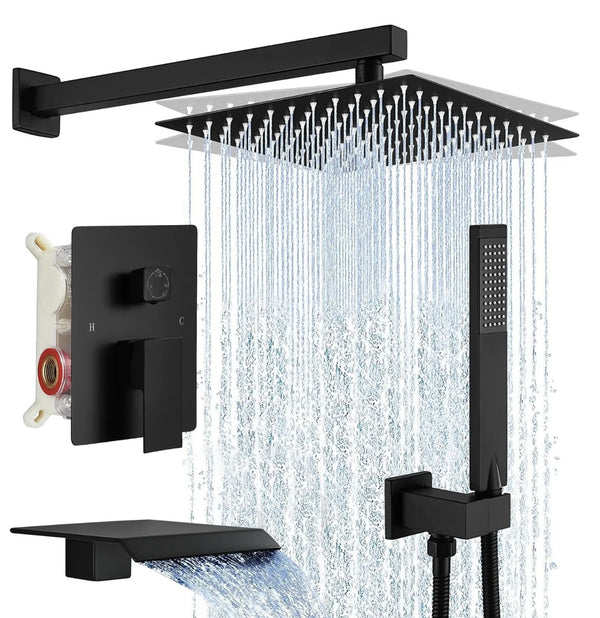 #1036 12-INCH MATTE BLACK 3 FUNCTION SHOWER SYSTEM