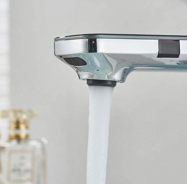 #1481 CHROME INFRARED SENSOR TOUCHLESS WATERFALL VANITY FAUCET WITH LCD DISPLAY