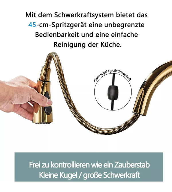 #1595 GOLD PULL-OUT KITCHEN FAUCET WITH DUAL SPRAY HEAD