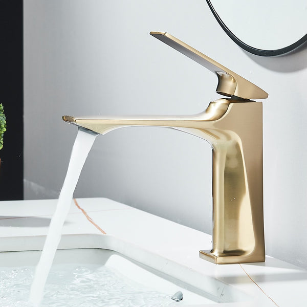 #1493 BRUSHED GOLD GILD EDGE WATERFALL VANITY FAUCET