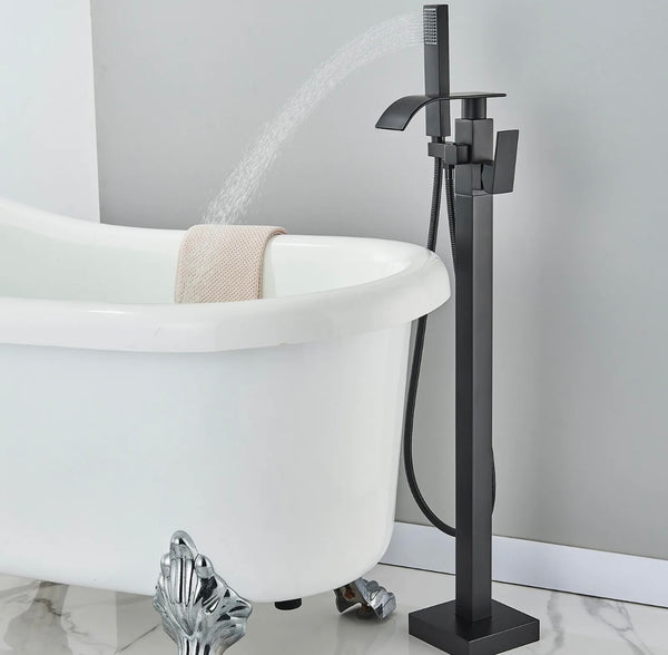 #1602 MATTE BLACK 2 FUNCTION WATERFALL SPOUT TUB FILLER FAUCET
