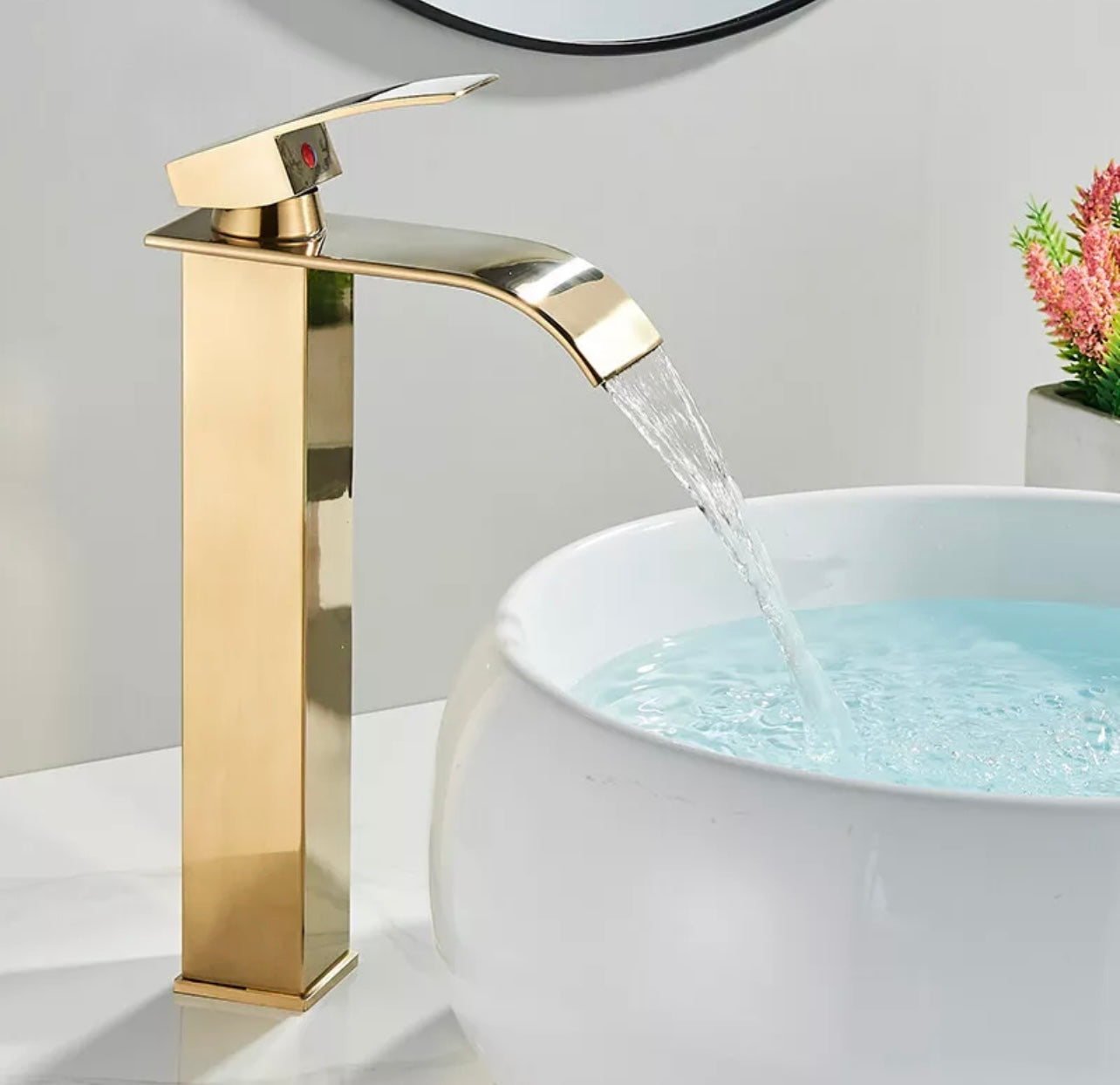 #1467 gold waterfall spout vessel faucet