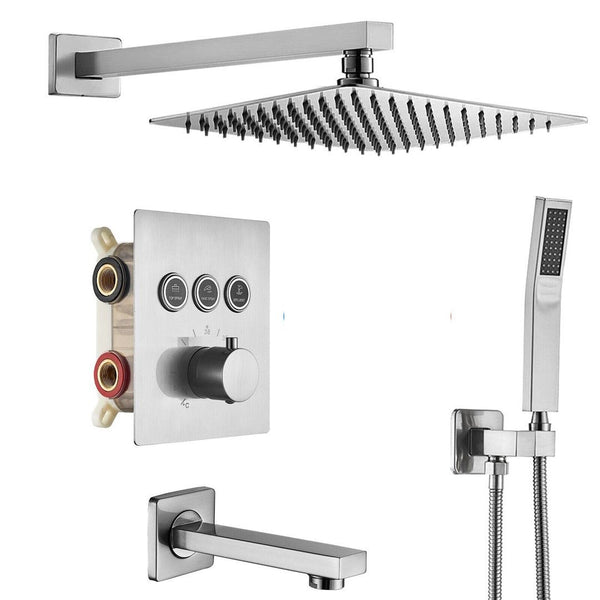 #1051 12-INCH BRUSHED NICKEL 3 FUNCTION SMART THERMOSTAT BUTTON PRESS SHOWER SYSTEM