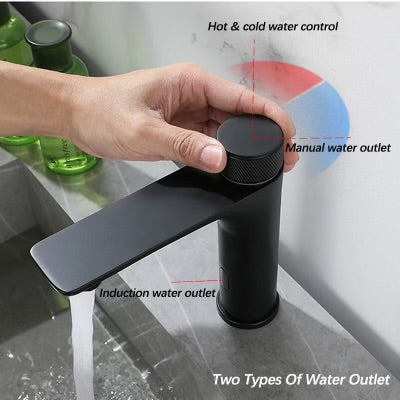 #1463 matte black infrared sensor waterfall vanity faucet