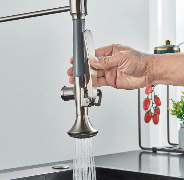 #1567 BRUSHED NICKEL SPRING 2 FUNCTION COMMERCIAL LED KITCHEN FAUCET