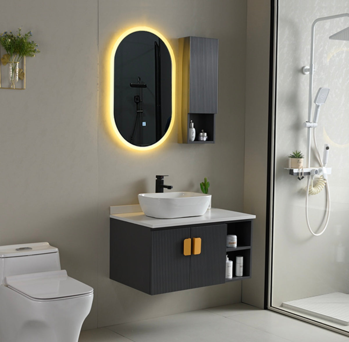 #1725 SG-9247 32-Inch Modern Vessel Vanity Set with LED Mirror