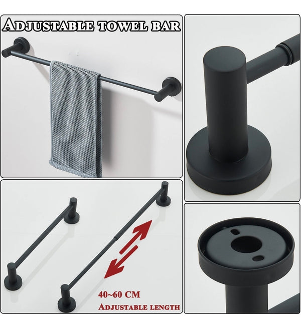 6pcs Matte Black Towel Rack Set