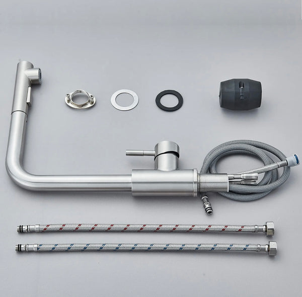 #1565 BRUSHED NICKEL PULL-OUT KITCHEN FAUCET WITH DUAL SPRAY HEAD