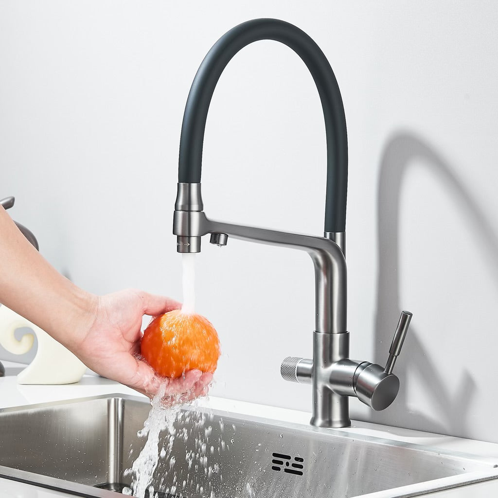 #1547 MATTE GRAY PULL-DOWN  DUAL SPRAY-HEAD TAP WATER + PURIFIED WATER KITCHEN FAUCET