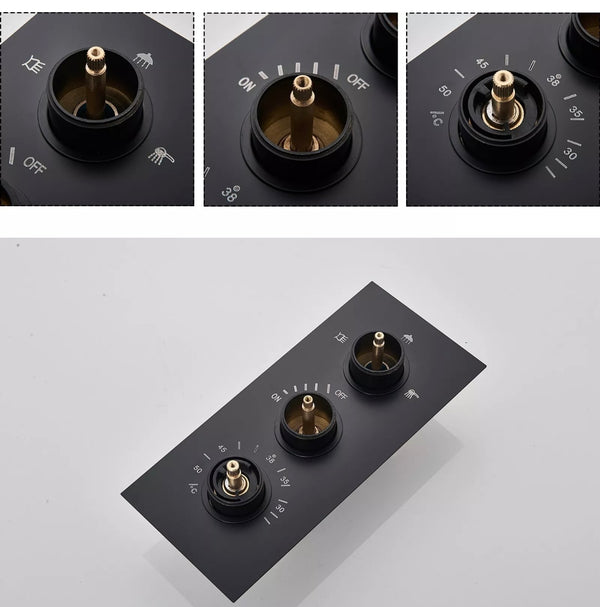 16x32 inch matte black led 3 function ceiling mount shower system with 6x massage jets