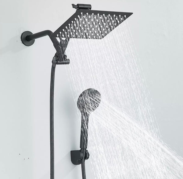#1044 8-INCH MATTE BLACK SHOWER HEAD KIT WITH HANDHELD SHOWER