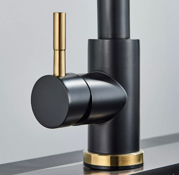 #1588 2 TONE BLACK & GOLD PULL-OUT KITCHEN FAUCET WITH DUAL SPRAY HEAD