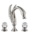#1413 BRUSHED NICKEL SWAN 8 INCH WIDESPREAD WITH 2 CRYSTAL KNOBS WATERFALL SPOUT VANITY FAUCET