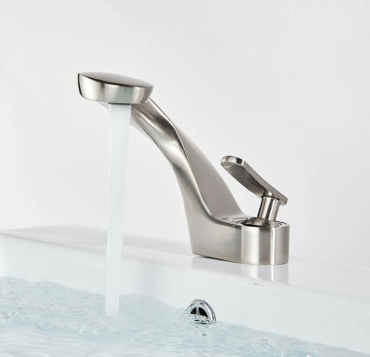 Brushed nickel arctic curved vanity faucet