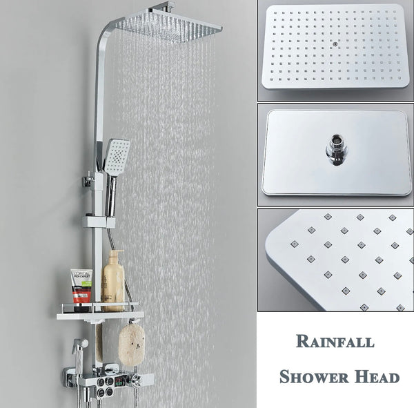 4 In 1 Rainfall Smart Thermostatic Exposed Shower System With LCD Display