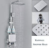 #1152 CHROME 4 IN 1 EXPOSED SHOWER FAUCET SYSTEM LCD TEMP RAINFALL HEAD COMBO WITH HAND SHOWER AND CADDY SHELF