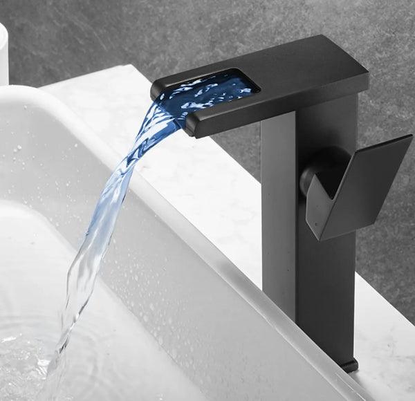 #1442 Matte black led waterfall vessel faucet
