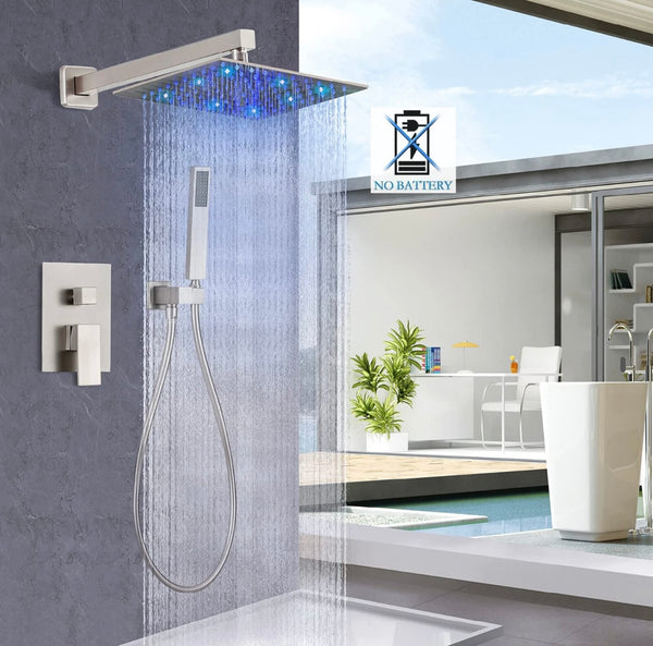 #1049 12-INCH LED BRUSHED NICKEL 2-FUNCTION SHOWER SYSTEM