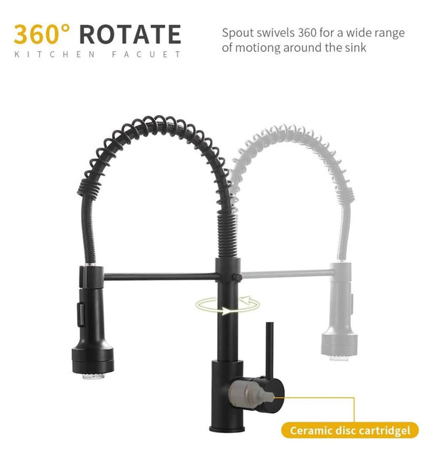 #1553 MATTE BLACK LED PULL-DOWN KITCHEN FAUCET WITH DUAL SPRAY HEAD