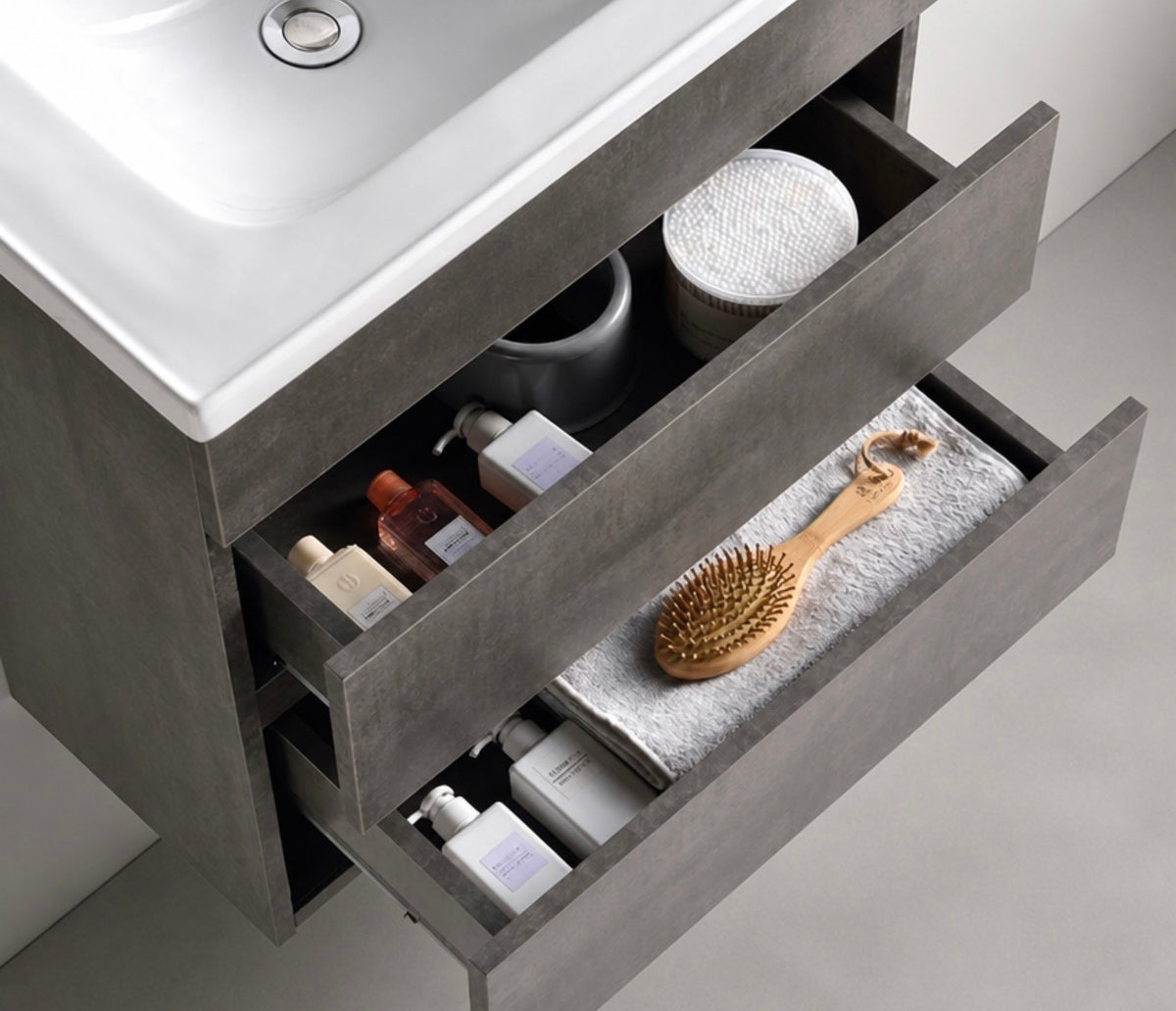 #1720 SG-9243 24-Inch Grey Floating Vanity Set with LED Mirror