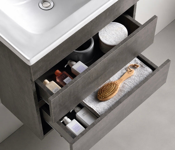 #1720 SG-9243 24-Inch Grey Floating Vanity Set with LED Mirror