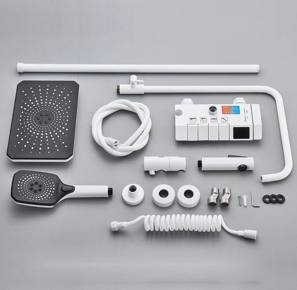 #1166 WHITE 4 IN 1 EXPOSED SHOWER SYSTEM SET RAIN SHOWER HEAD COMBO OUTDOOR/INDOOR SHOWER FAUCET FIXTURES