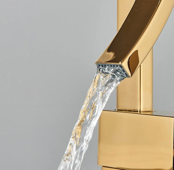 #1426 GOLD HIGH ARC  WATERFALL VANITY FAUCET