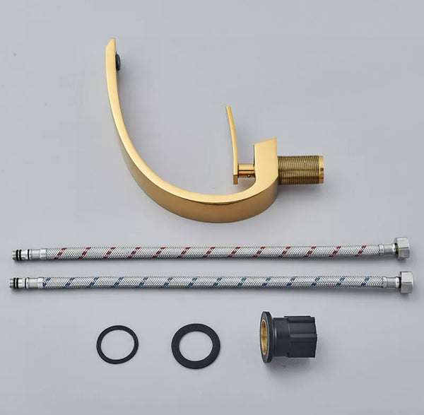 #1460 GOLD CURVED WATERFALL VANITY FAUCET