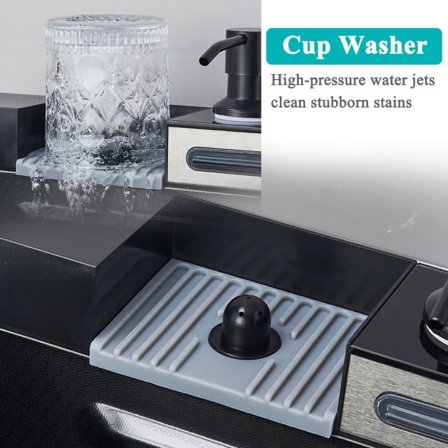 #1542 STAINLESS STEEL SMART LCD TEMP KITCHEN SINK COMBO WITH TAP WATER PULL-OUT FAUCET + PURIFIED WATER FAUCET, SOAP DISPENSER, GLASS RINSER & MULTIPLE ACCESSORIES 29.5”