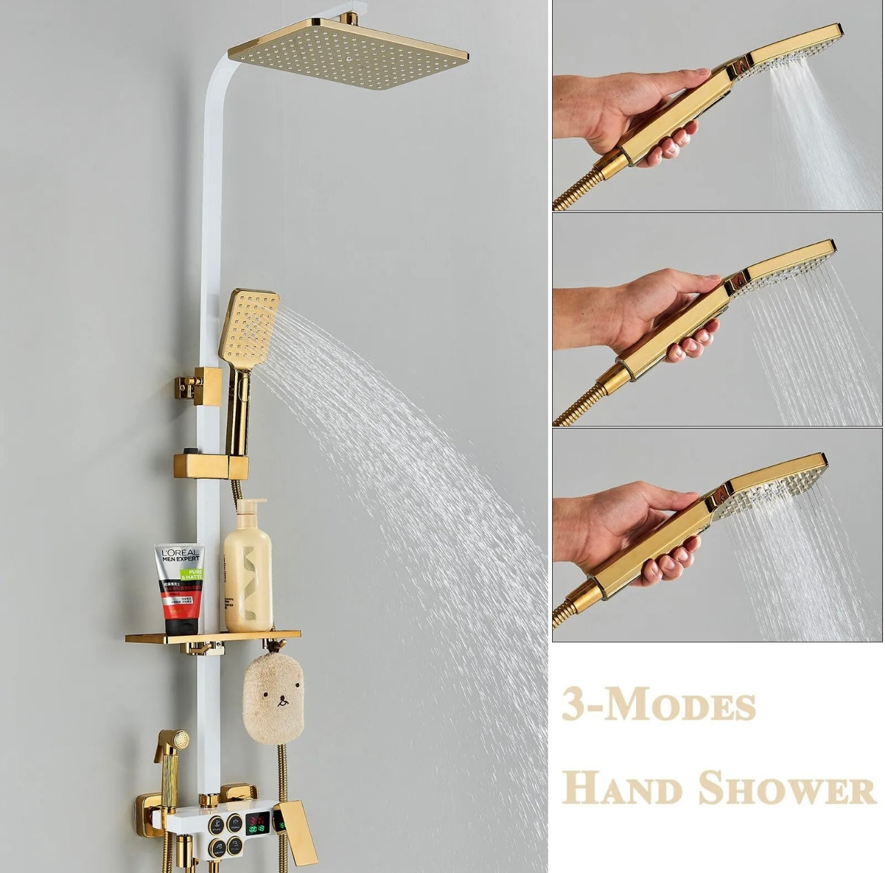 4 In 1 Rainfall Button Press Exposed Shower System With LCD Display