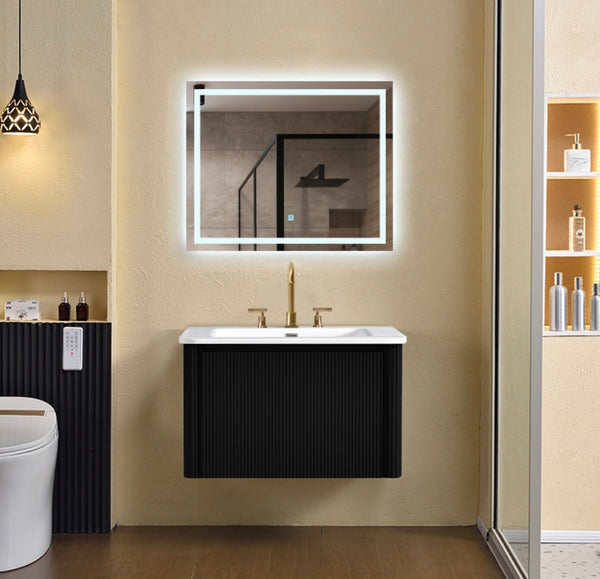 #1716 SG9146 31-Inch Strip Black Floating Vanity Set with LED Mirror