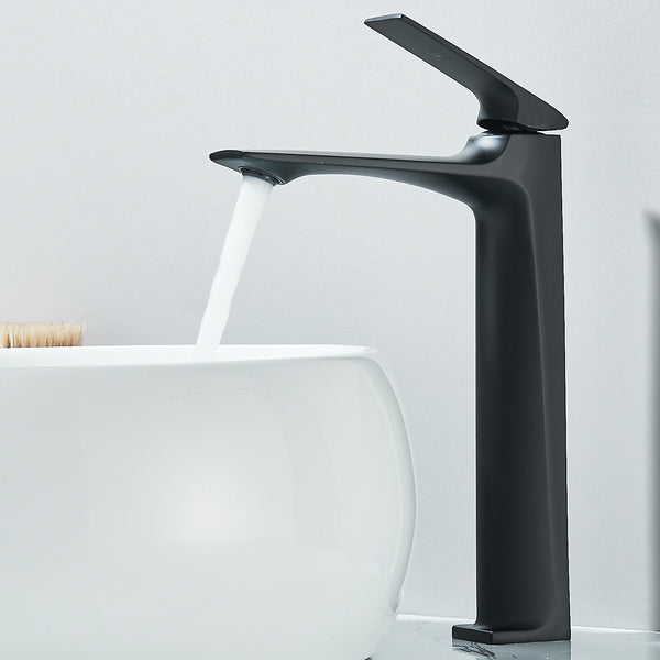 #1496 MATTE BLACK GILD EDGE WATERFALL VESSEL SINK FAUCET