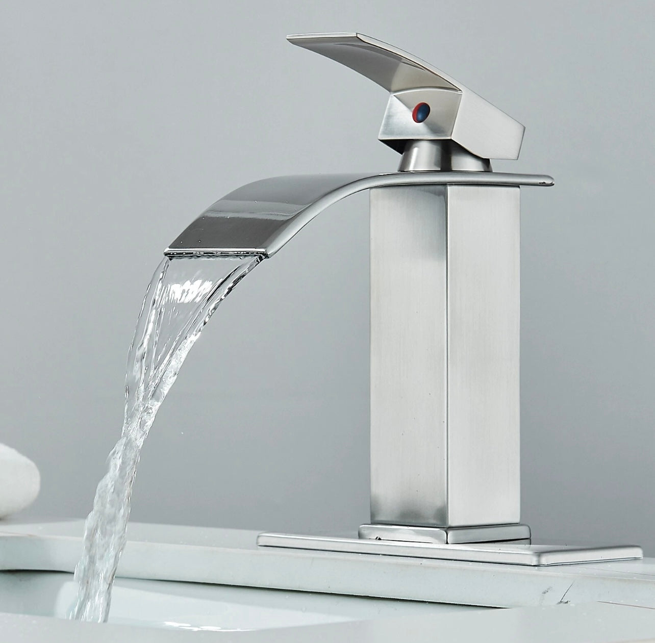 #1402 BRUSHED NICKEL WATERFALL SPOUT VANITY FAUCET