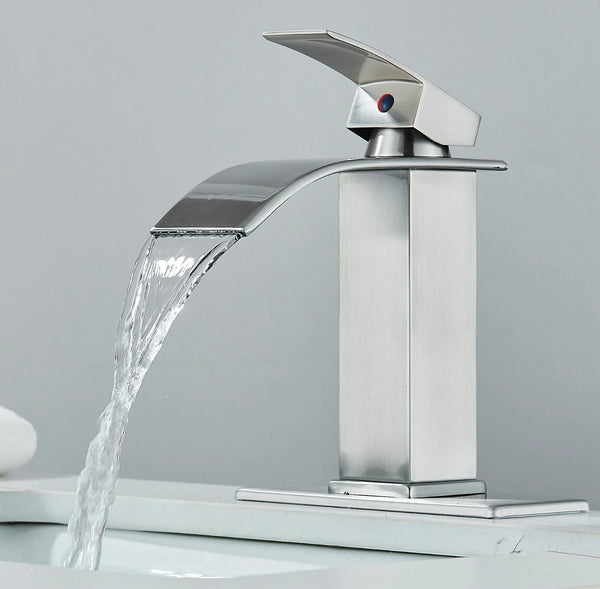 #1402 BRUSHED NICKEL WATERFALL SPOUT VANITY FAUCET