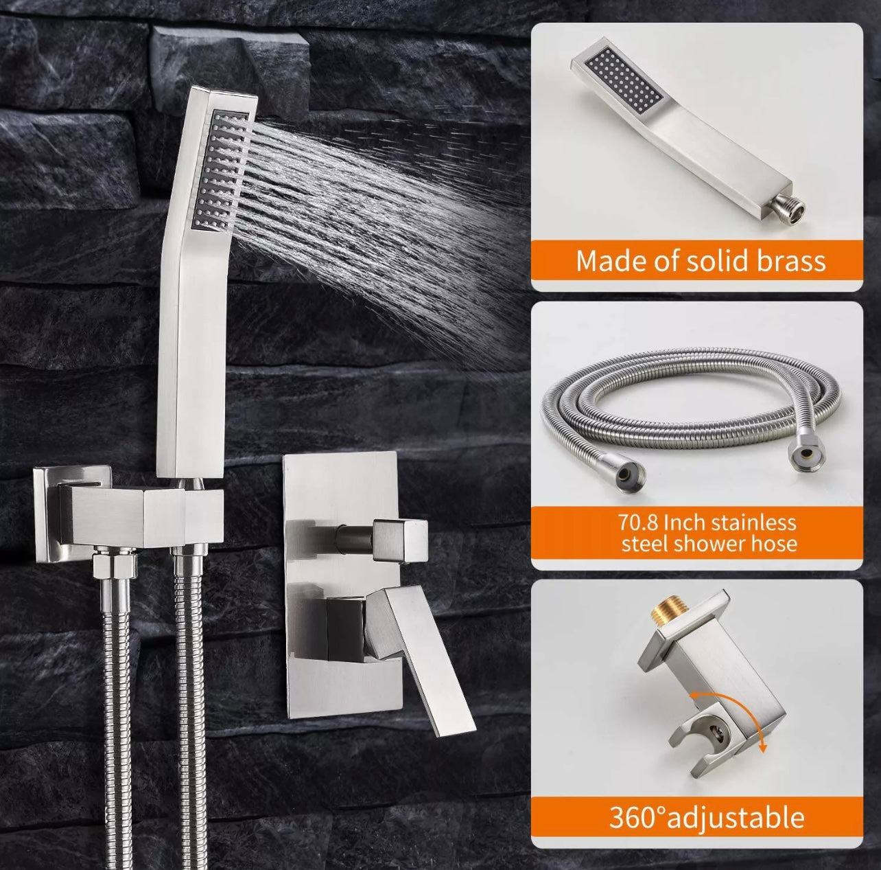 12 Inch brushed nickel 2 function wall mount shower system