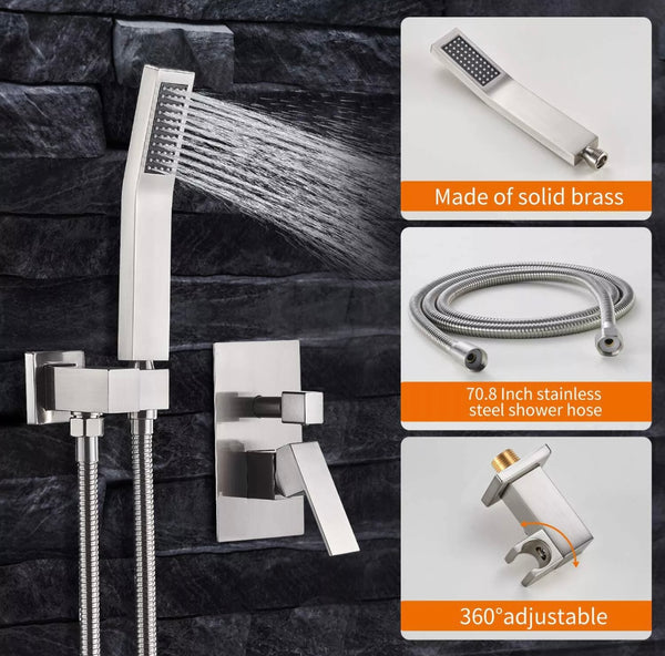 #1014 12 INCH BRUSHED NICKEL 2 FUNCTIOM WALL MOUNT SHOWER SYSTEM