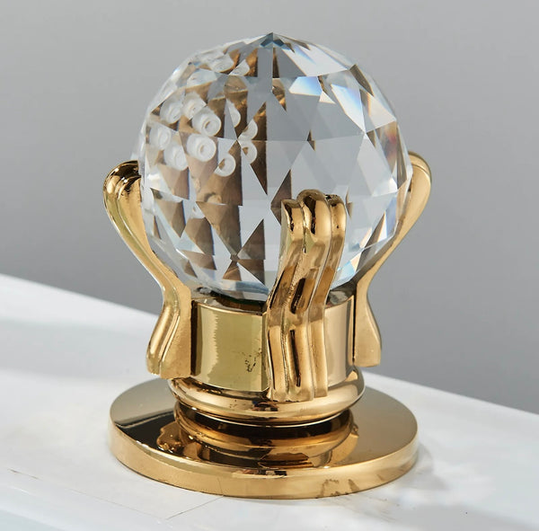 #1414 GOLD SWAN 8 INCH WIDESPREAD WITH 2 CRYSTAL KNOBS WATERFALL SPOUT VANITY FAUCET